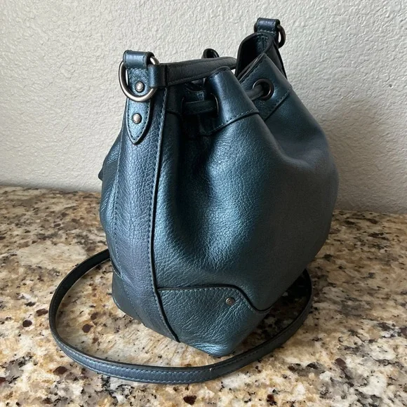 Coach Metallic Blue Leather Small Bucket Crossbody Bag - Picture 7 of 9